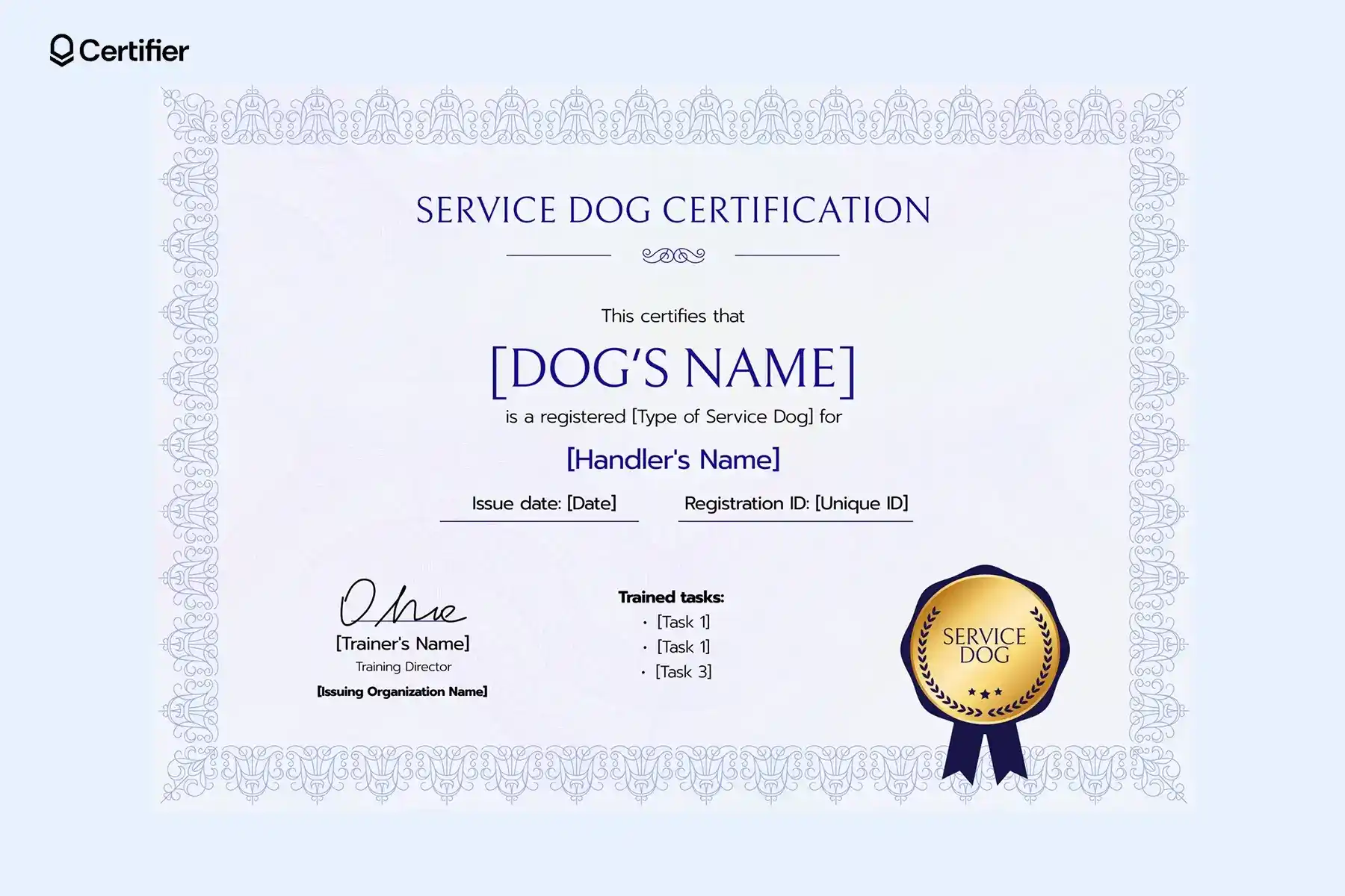 Service Dog Certificate Templates: Free Customizable Service Dog Certificate Templates: Free Customizable