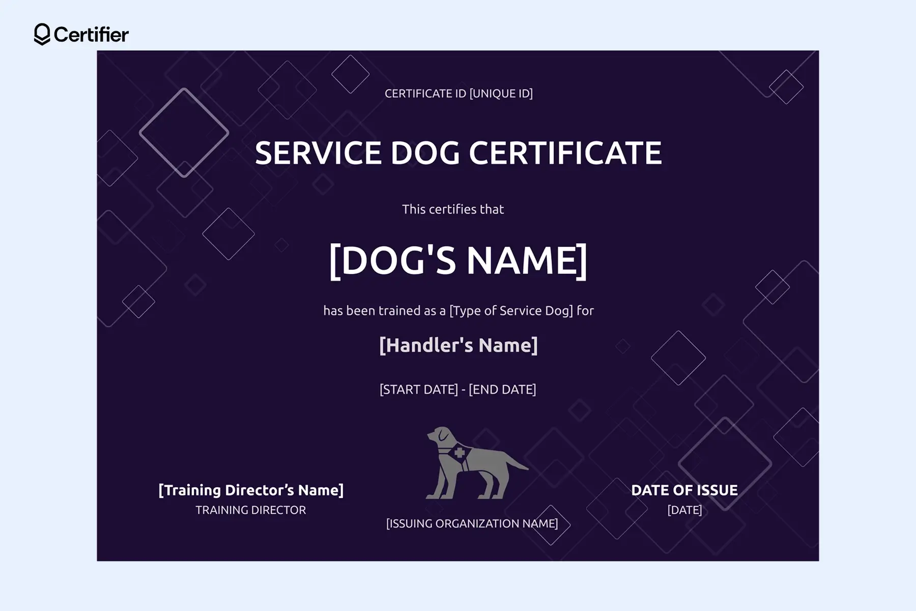 Service Dog Certificate Templates Free & Customizable