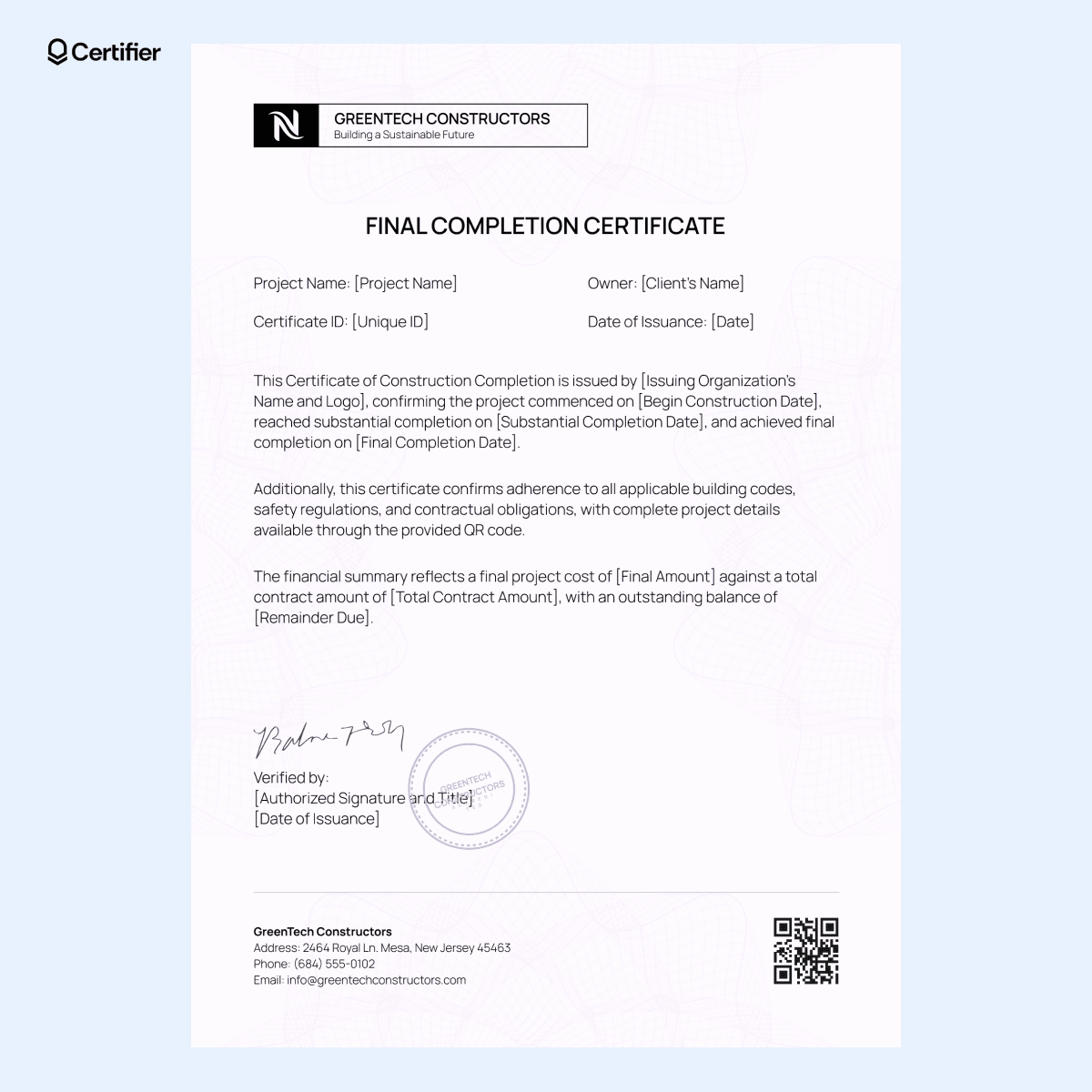 15 Construction Completion Certificate Templates 15 Construction Completion Certificate Templates