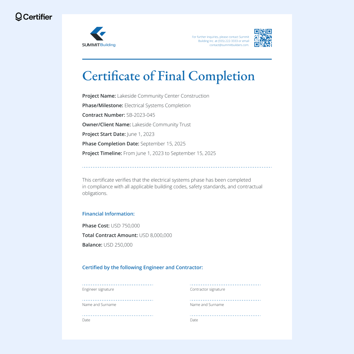 15 Construction Completion Certificate Templates