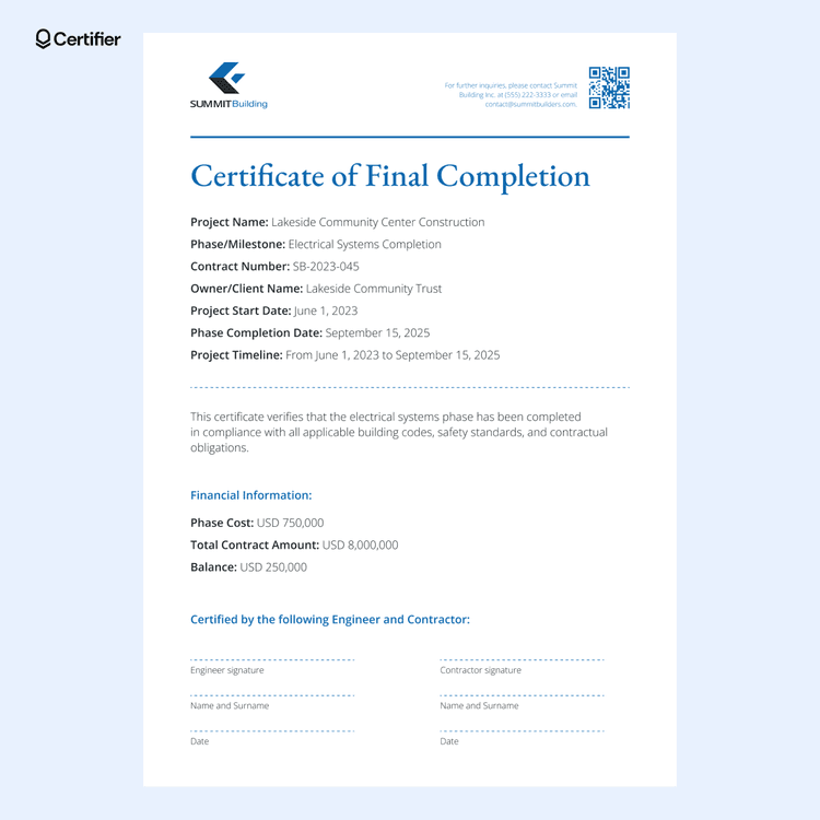 15 Construction Completion Certificate Templates