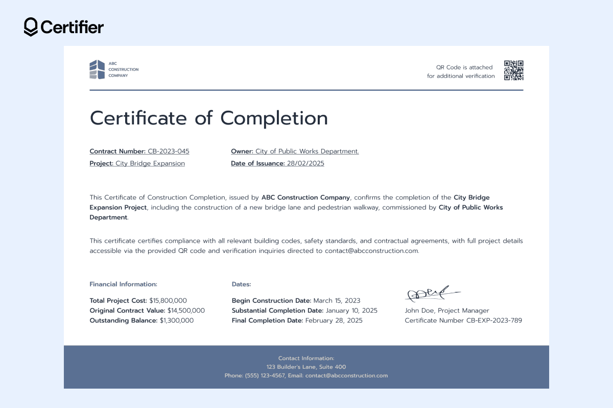15 Construction Completion Certificate Templates