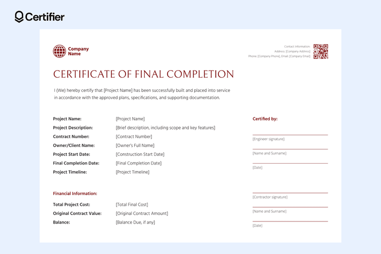 15 Construction Completion Certificate Templates
