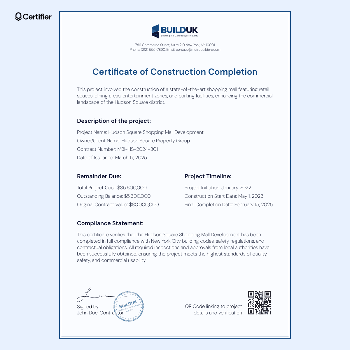 15 Construction Completion Certificate Templates
