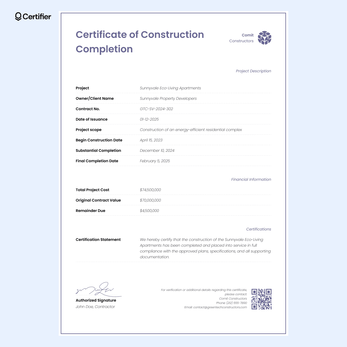 15 Construction Completion Certificate Templates