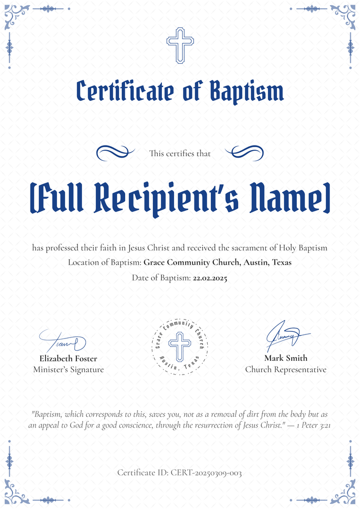 A sleek and professional certificate of baptism template