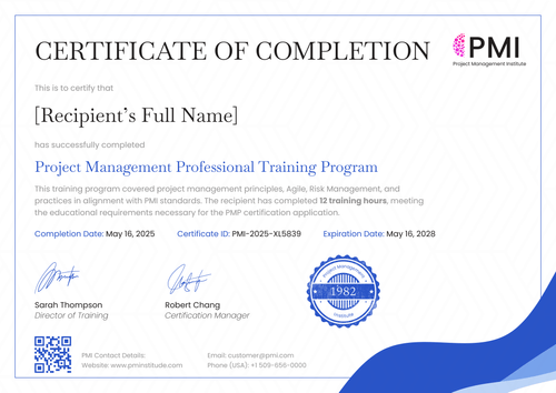 Free PMP Certificate Samples – Customizable to Edit Online