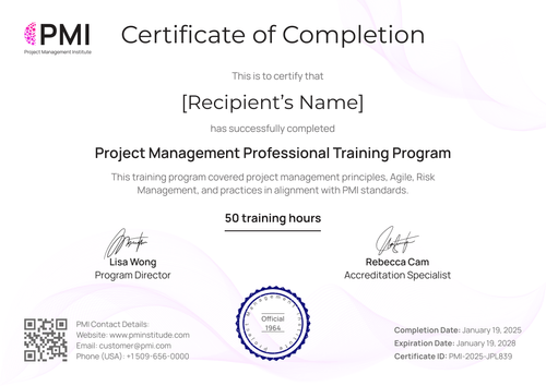 Free PMP Certificate Samples – Customizable to Edit Online