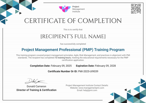 Free PMP Certificate Samples – Customizable to Edit Online
