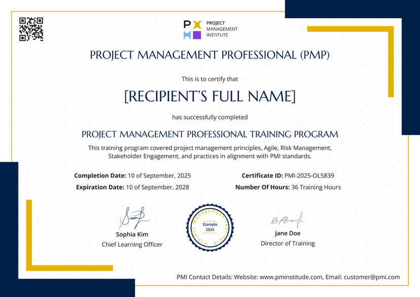 Professional and elegant PMP certificate template