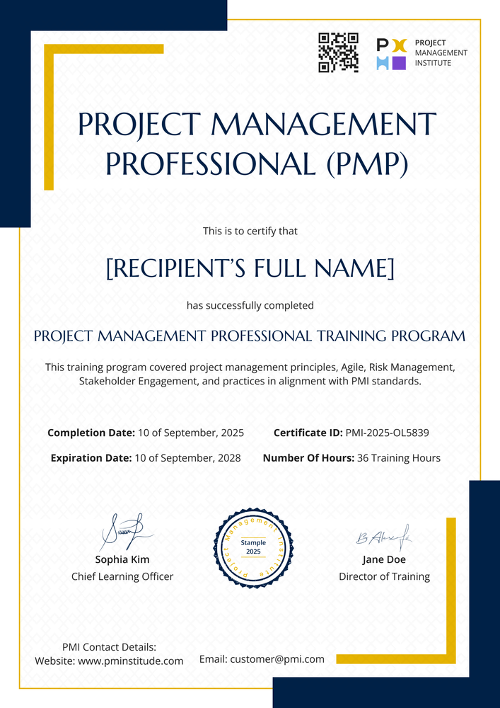 Professional and elegant PMP certificate template