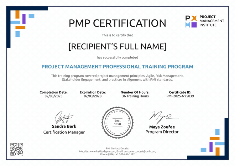 Pmp Profile Professional and precise PMP certificate template