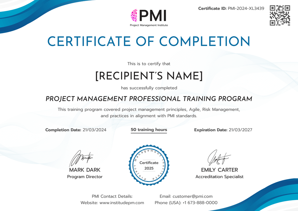 Professional and structured PMP certificate template