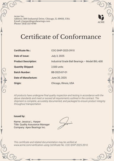 Certificate of Conformance Templates – Edit & Generate at Scale