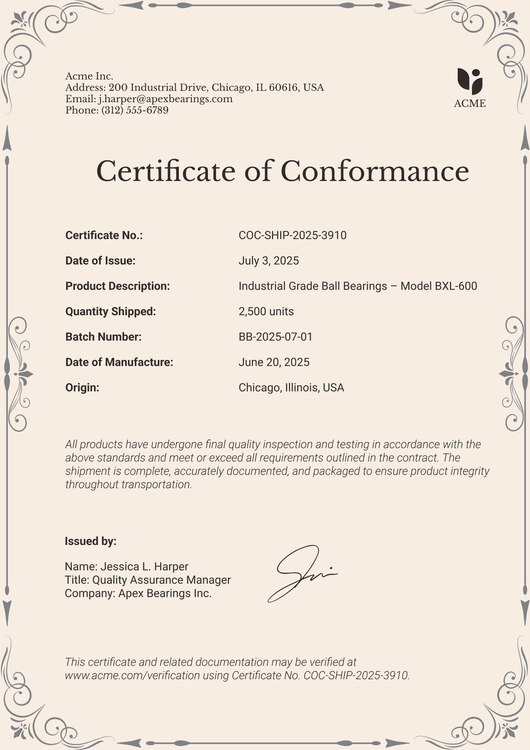 Conformance Test Example Certificate of Conformance Templates – Edit & Generate at Scale