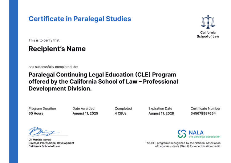 Legal Certification Example Format Formal and classic paralegal certificate template