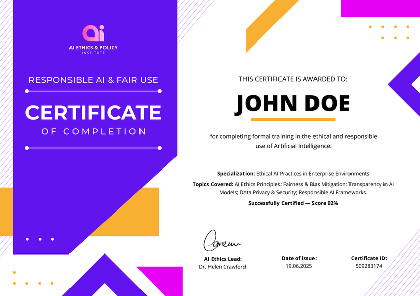 Modern and vibrant AI certificate template