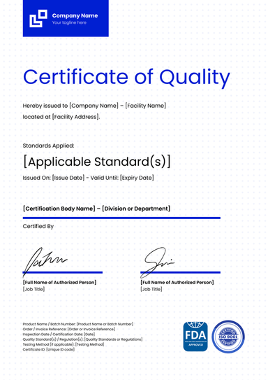 Certificate of Quality Templates – Free, Editable & Audit-Ready